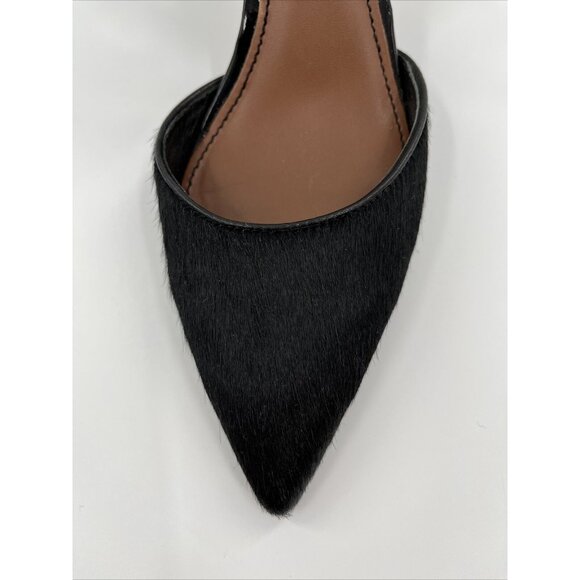 Donald Pliner Heels Ankle Strap Point Toe Franca Black Fur 7.5M - Picture 3 of 6